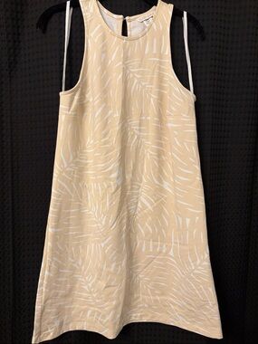MAHI GOLD Charlotte Cream and White Palm print Sleeveless A-Line Dress